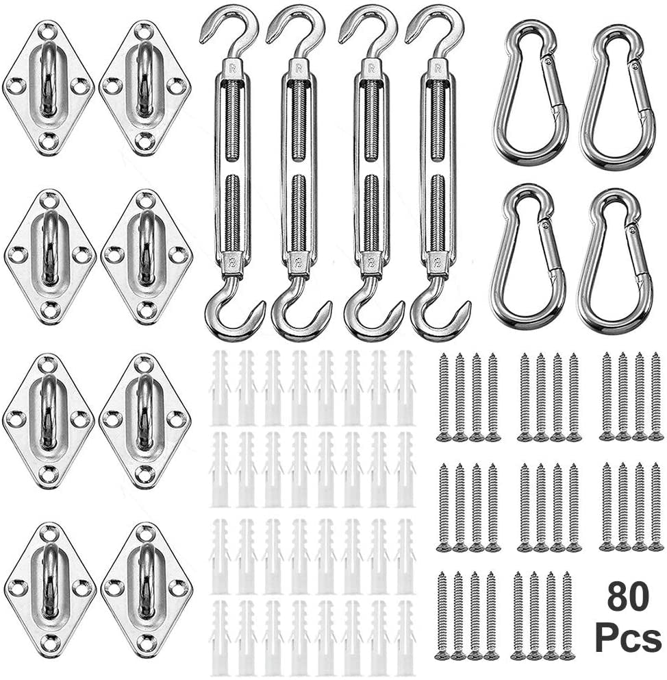 Shade Sail Hardware Kit 6 inch for Triangle Rectangle Sun Shade Sail Installation Stainless for Garden Outdoors, 80 Pcs