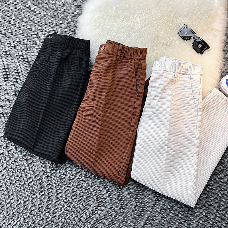 Waffle Casual Suit Pants Slim Fit Straight Leg Pants