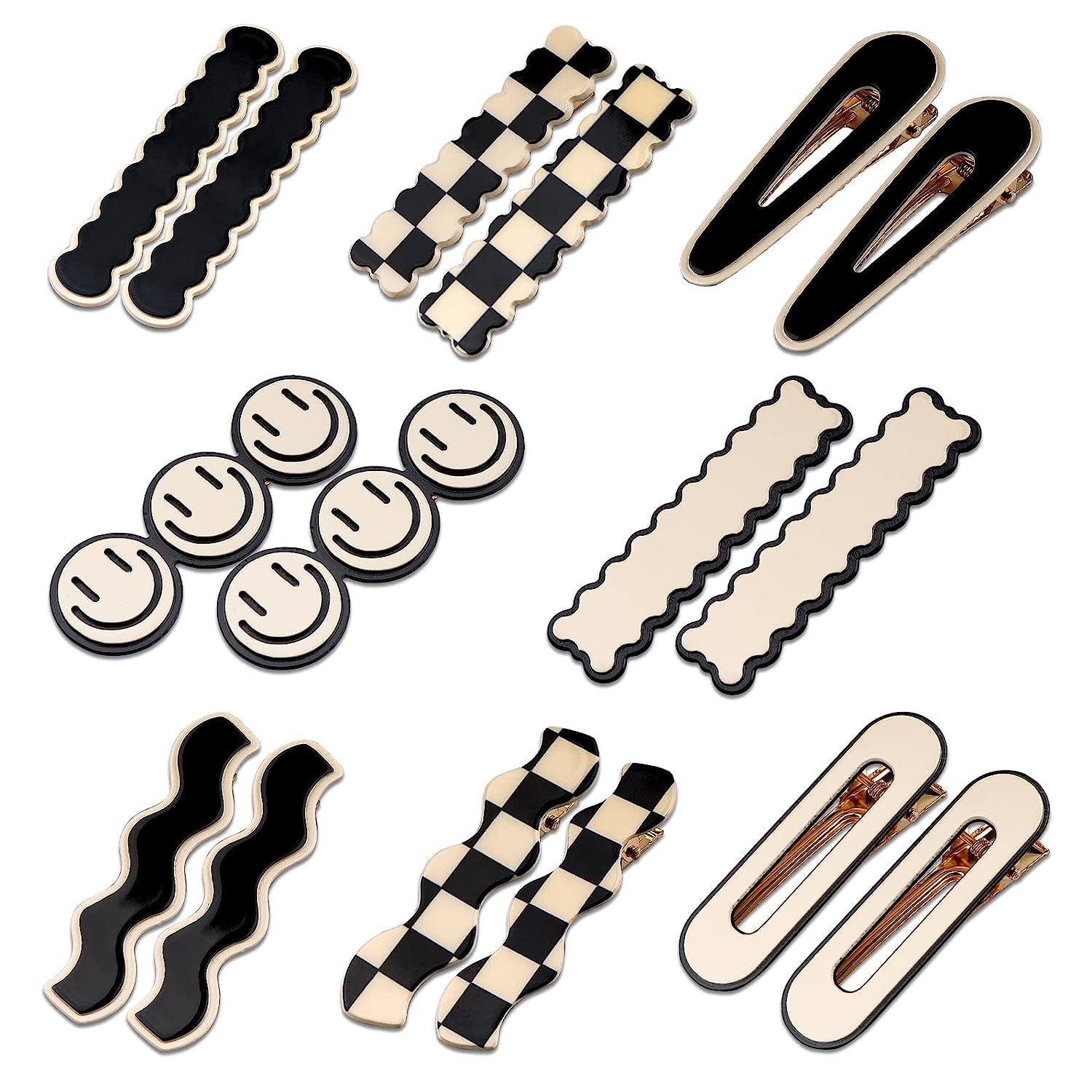 16 PCS  Black White Checker Barrettes Korean Styling Minimalist Hairpin Hair Accessories, Gifts for Women Girls