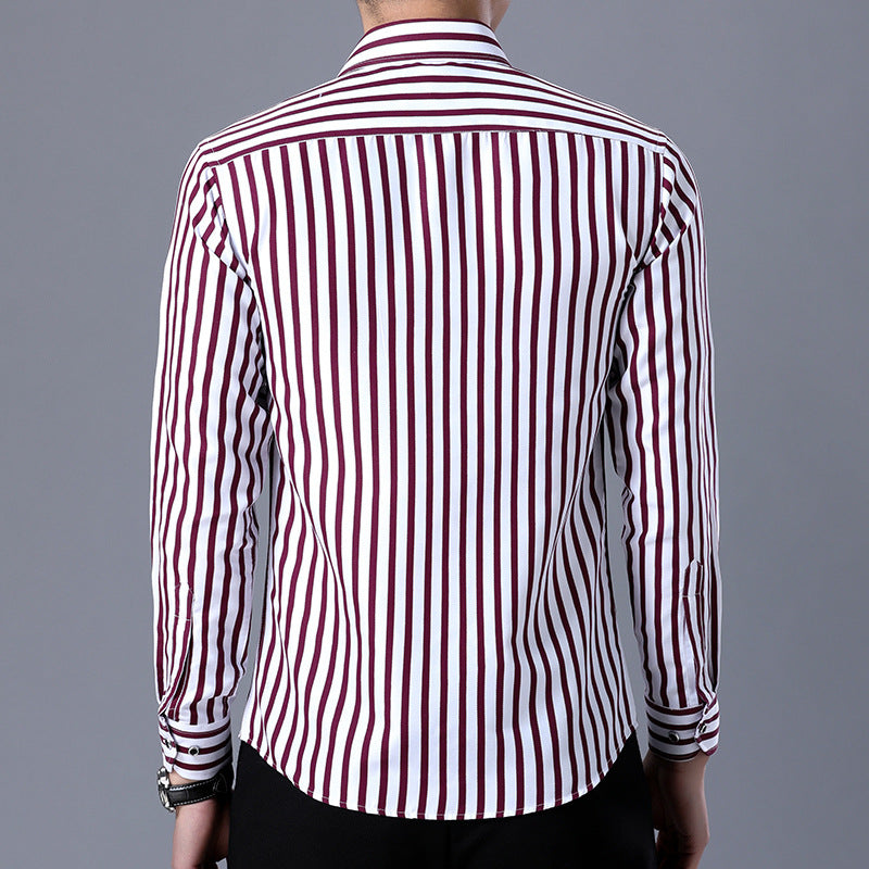 Printed Vertical Stripes Long-Sleeved Shirt Korean Style Japanese Striped Shirt
