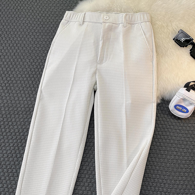 Waffle Casual Suit Pants Slim Fit Straight Leg Pants