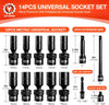 14 Pieces Deep Universal Impact Socket Set 3/8