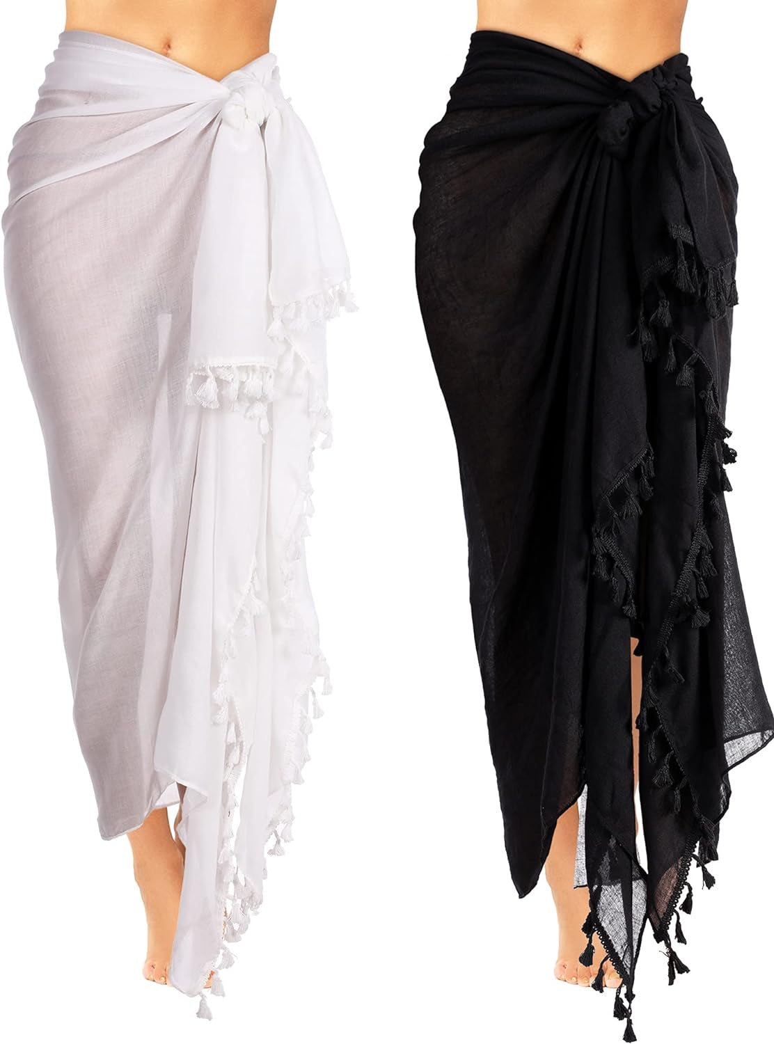 2 Pieces Women Beach Batik Long Sarong Swimsuit Cover up Wrap with Tassel for Women Girls