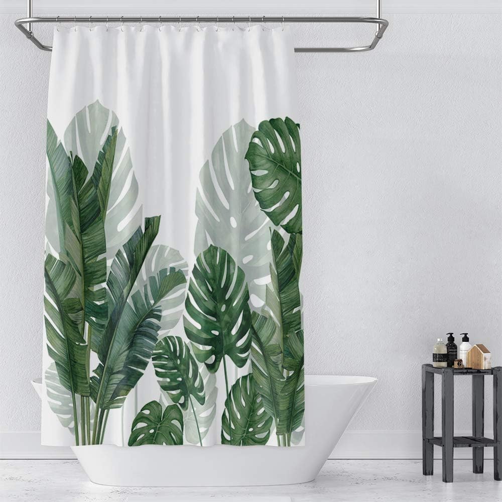 Tropical Green Shower Curtain Summer Bathroom Decor with Hooks 72 W x72 H Inch