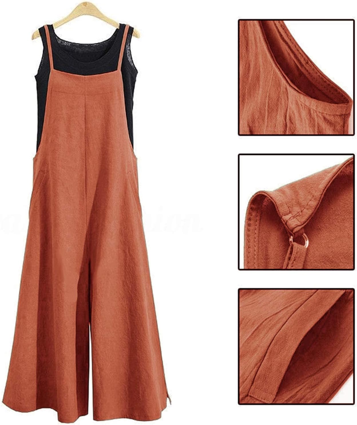 Women Casual Loose Long Bib Pants Wide Leg Jumpsuits Baggy Cotton Rompers Overalls