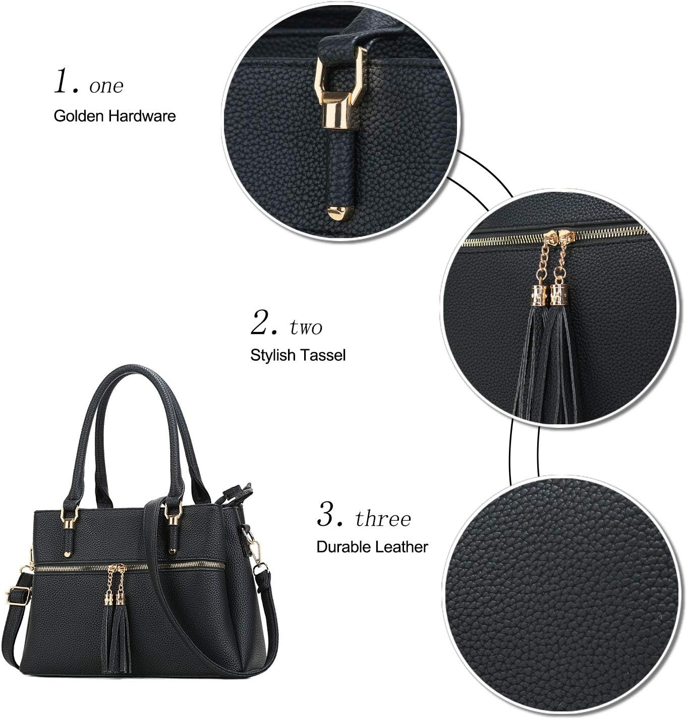 Women Satchel Bags Handle Shoulder Handbags and Purses Zipper Leather Crossbody Bags