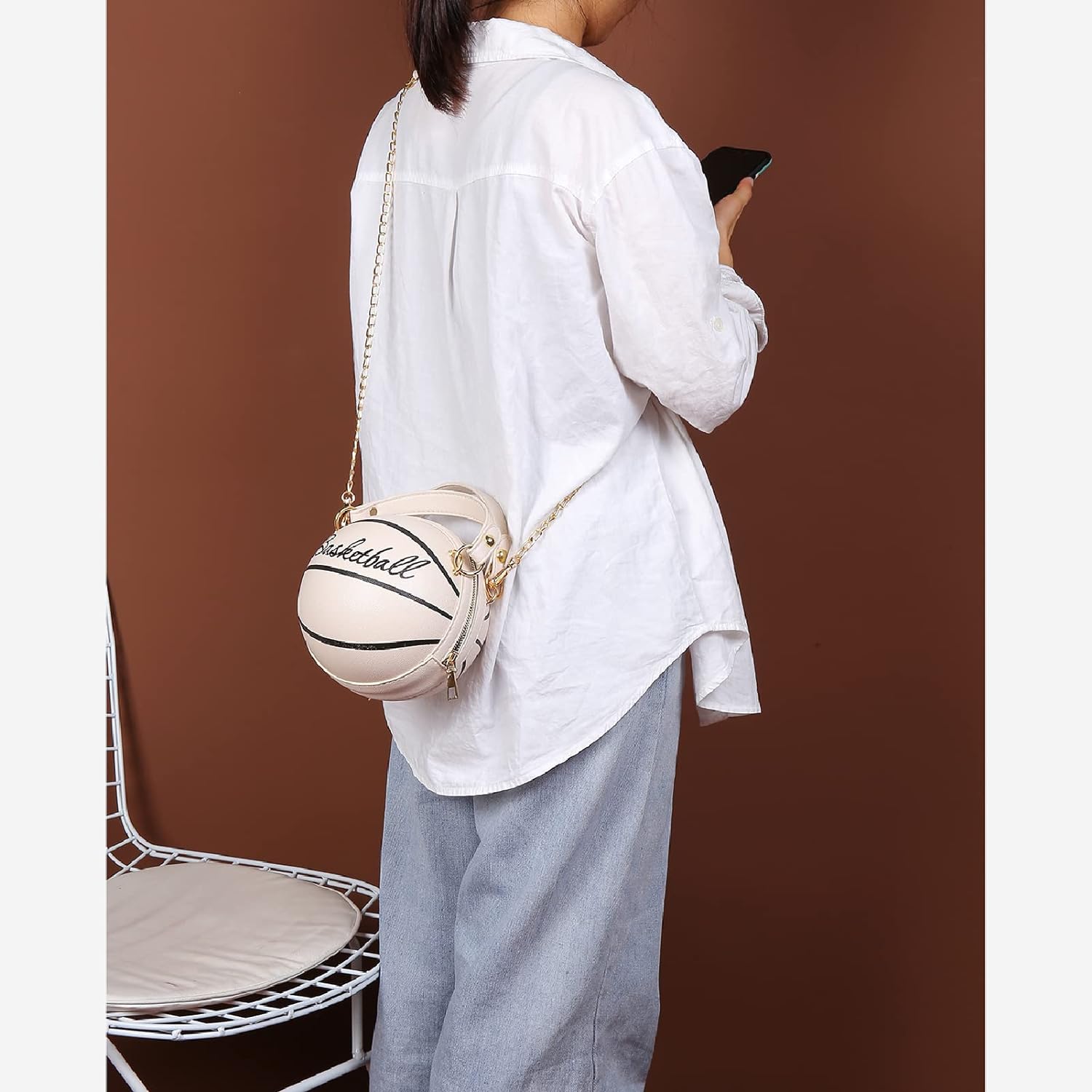 Women's Basketball Bag Basketball-Shaped Crossbody Bag Handbag