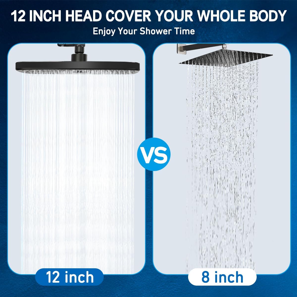 12 Inch Shower Head High Pressure Rainfall Shower Head/Handheld Shower Combo with Extension Arm, 6 Settings Anti-leak Shower Head with Holder