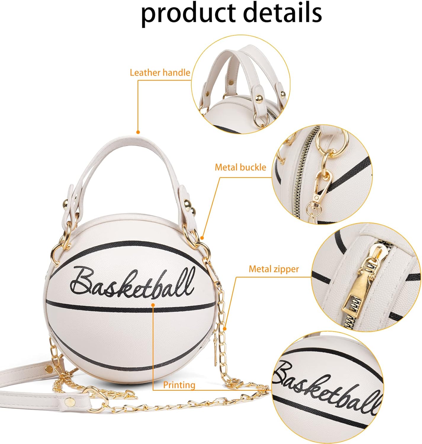 Women's Basketball Bag Basketball-Shaped Crossbody Bag Handbag