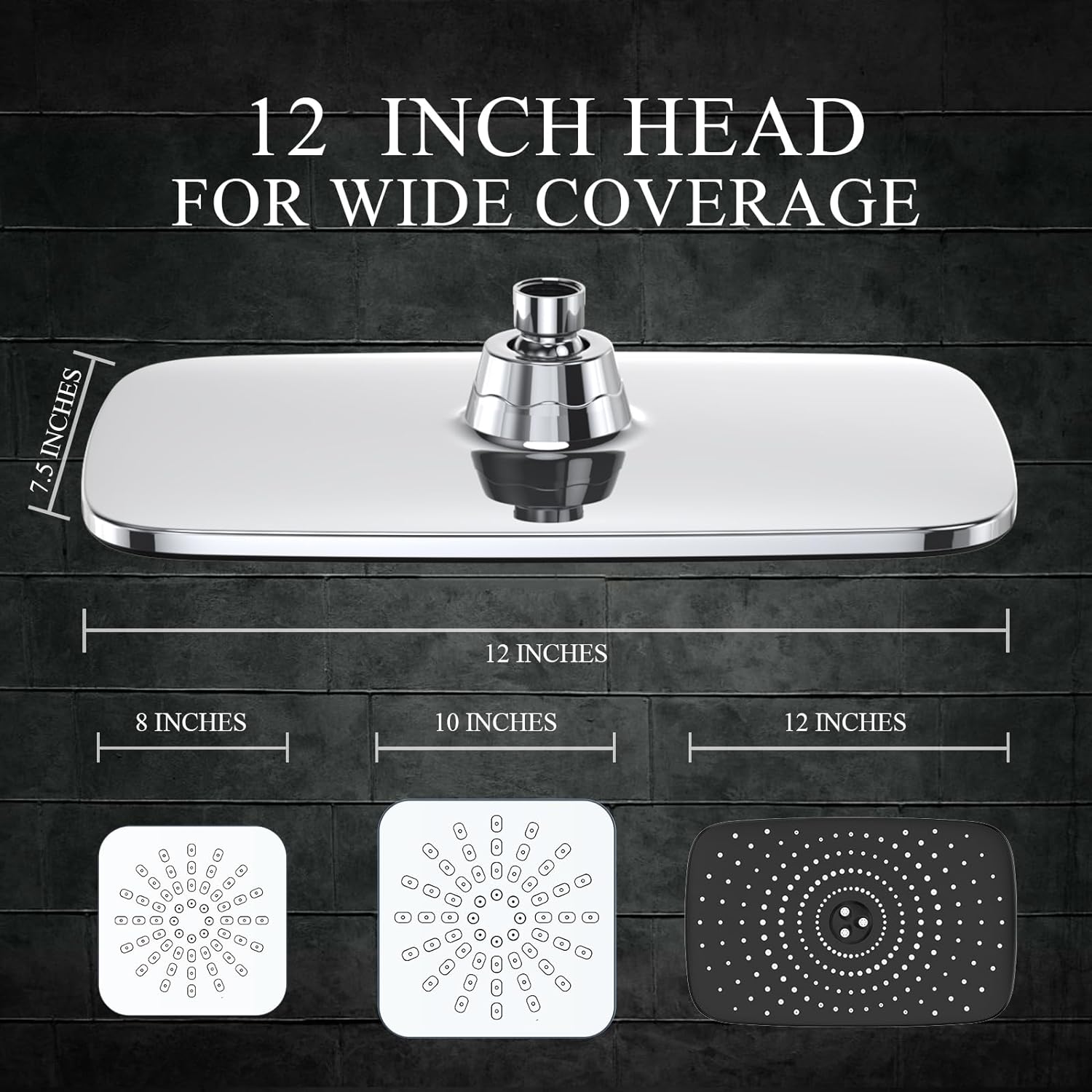 12 Inch High Pressure Rain Shower Head Combo with Extension Arm Adjustable Dual Showerhead 