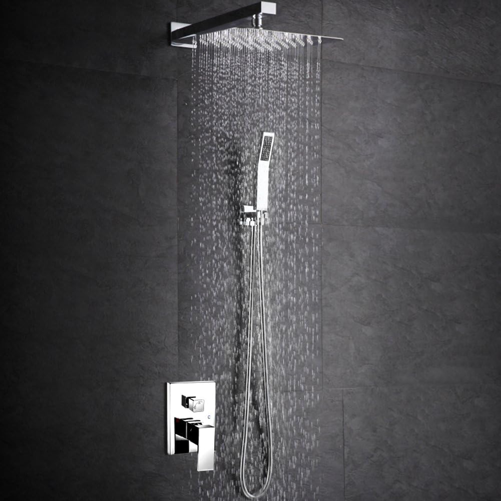 12 Inch Rain Shower Head High Pressure Rainfall Showerhead Ultra Thin Water Saving Brushed Nickel 304 Stainless Steel