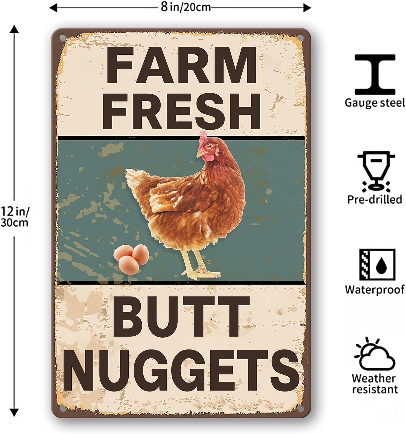 Vintage Metal Signs Chicken Coop Signs Fresh Butt Nuggets  8×12 Inches