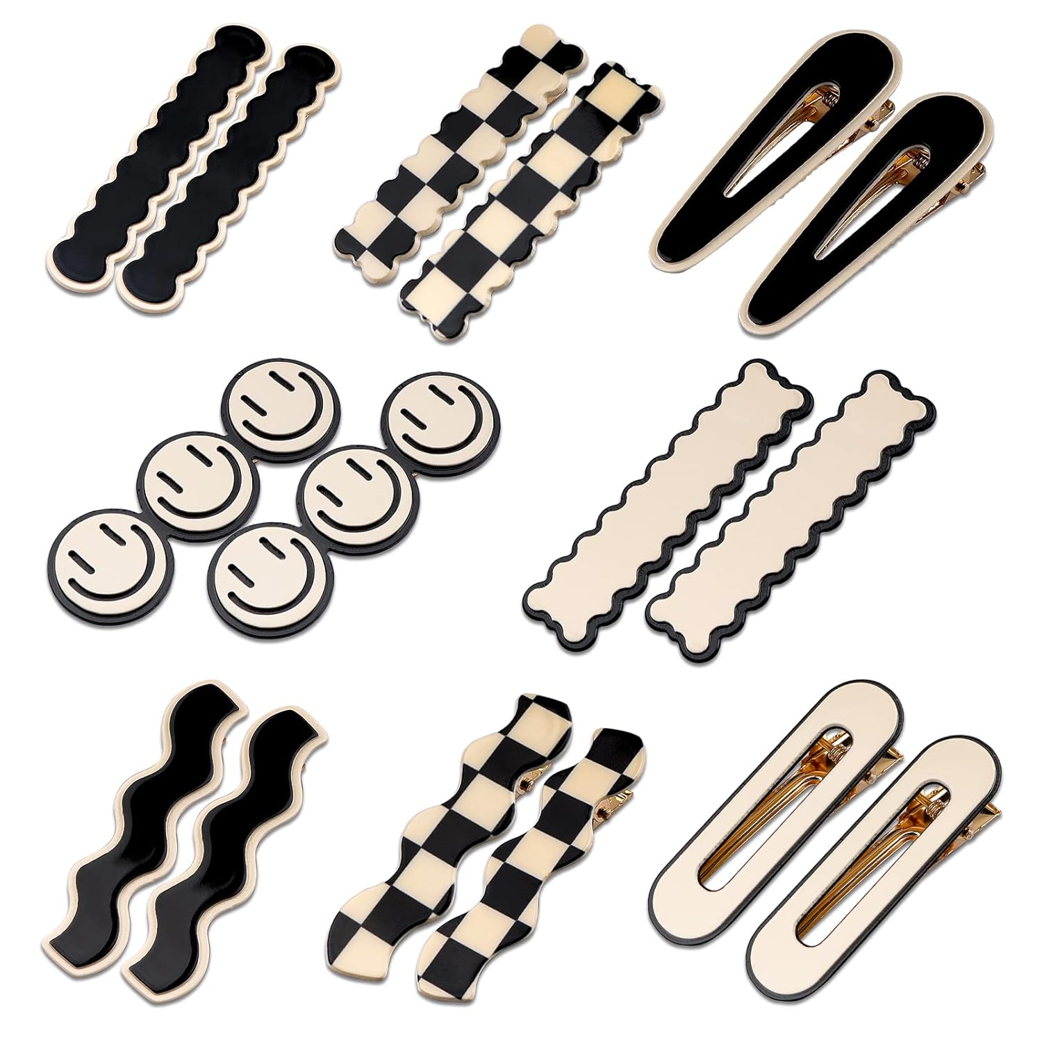 16 PCS  Black White Checker Barrettes Korean Styling Minimalist Hairpin Hair Accessories, Gifts for Women Girls