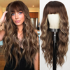 26 Inches Ombre Brown Mixed Blonde Highlight Wig with Bangs