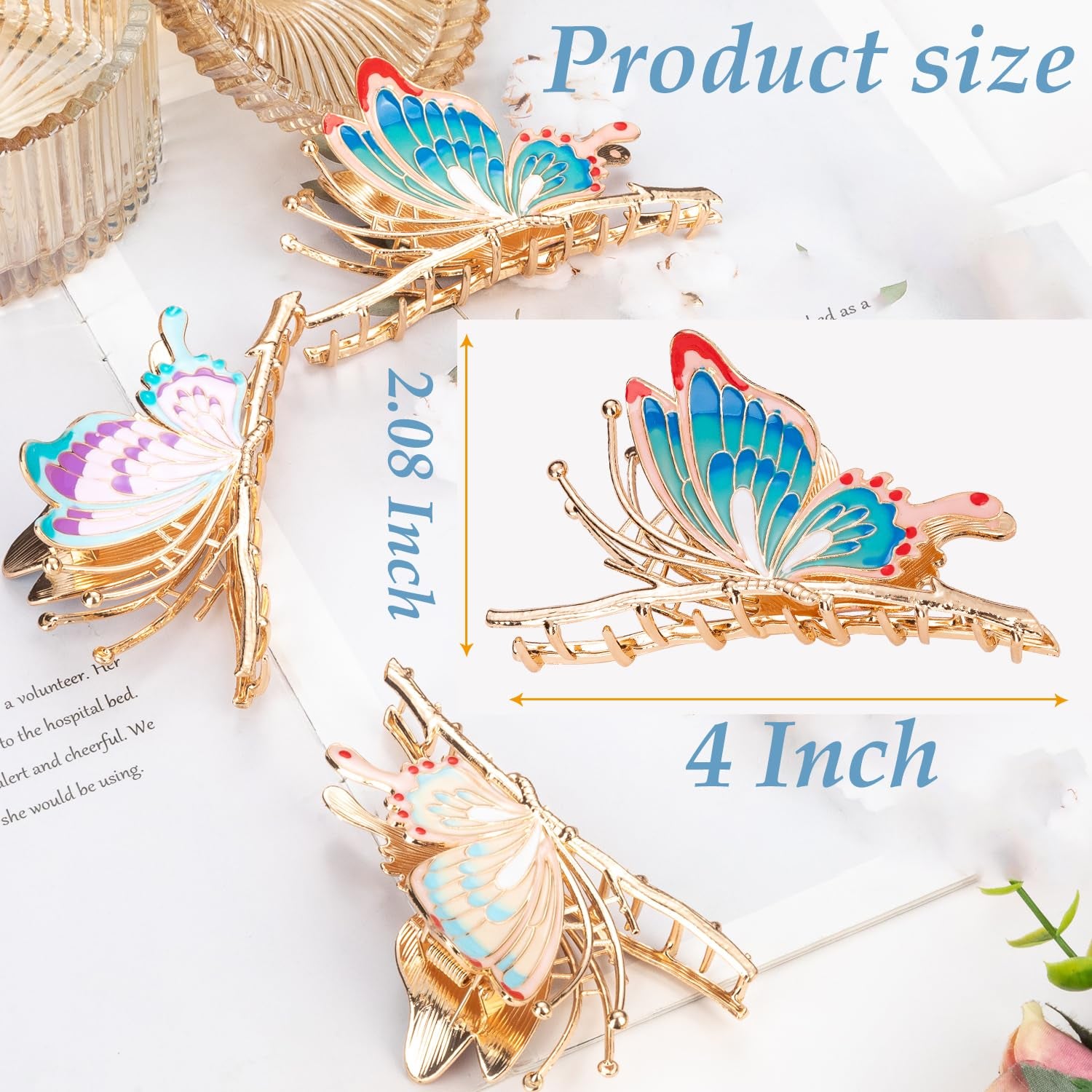  3 Pcs Large Butterfly Hair Claw Clips Nonslip 3 Styles Strong Hold 4 Inch Butterfly Metal Hair Clips for Women&Girls 