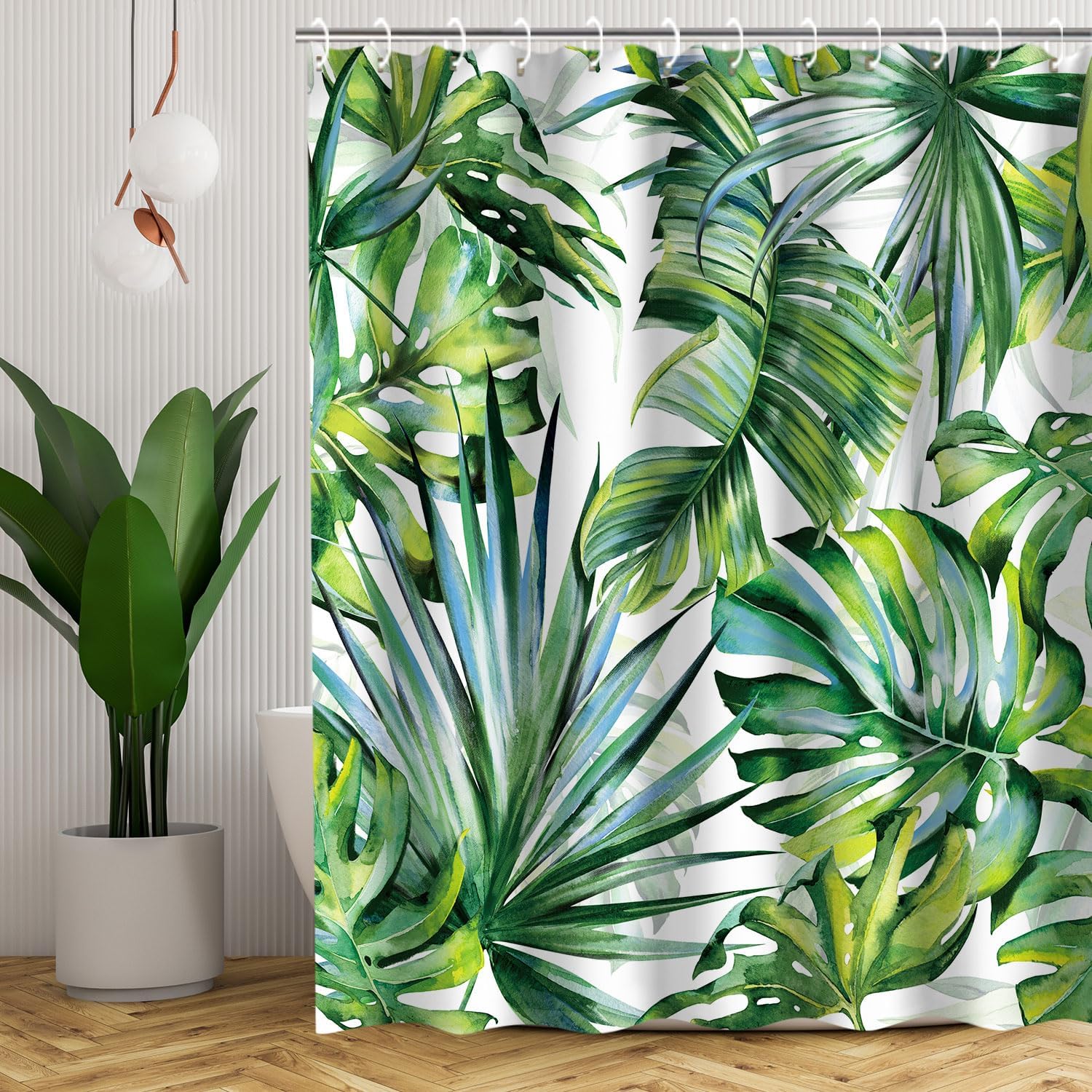 Tropical Shower Curtain Botanical Shower Curtain Set with 12 Hooks for Bathroom Curtain Decor, 72"X72"