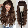 26 Inches Ombre Brown Mixed Blonde Highlight Wig with Bangs