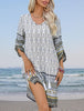 Women Casual Beach Summer Dress Boho Tassel Tie Neck 3/4 Long Sleeve Short Floral Print Flowy Cover up Sundresses