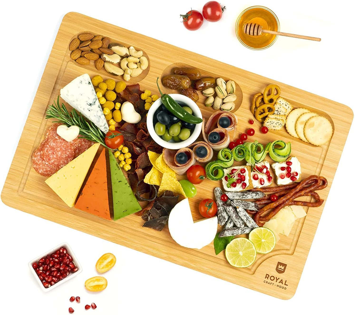 Unique Bamboo Charcuterie Board Cheese Platter & Serving Tray Wooden Cheese Board Set