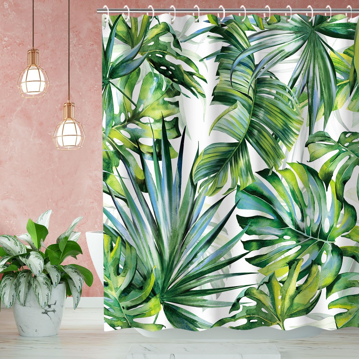 Tropical Shower Curtain Botanical Shower Curtain Set with 12 Hooks for Bathroom Curtain Decor, 72"X72"