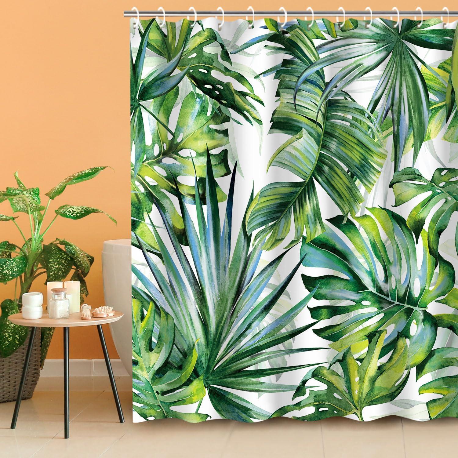 Tropical Shower Curtain Botanical Shower Curtain Set with 12 Hooks for Bathroom Curtain Decor, 72"X72"