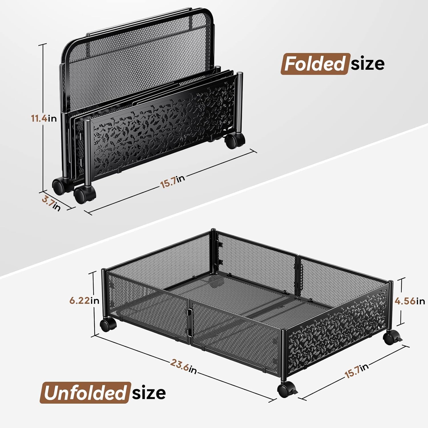 Under the Bed Storage Containers with Wheels Metal Underbed Storage Containers for Bedroom Clothes Shoes Blankets -2Pack