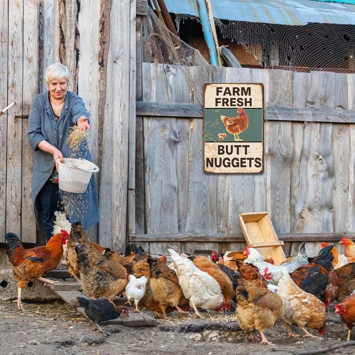 Vintage Metal Signs Chicken Coop Signs Fresh Butt Nuggets  8×12 Inches