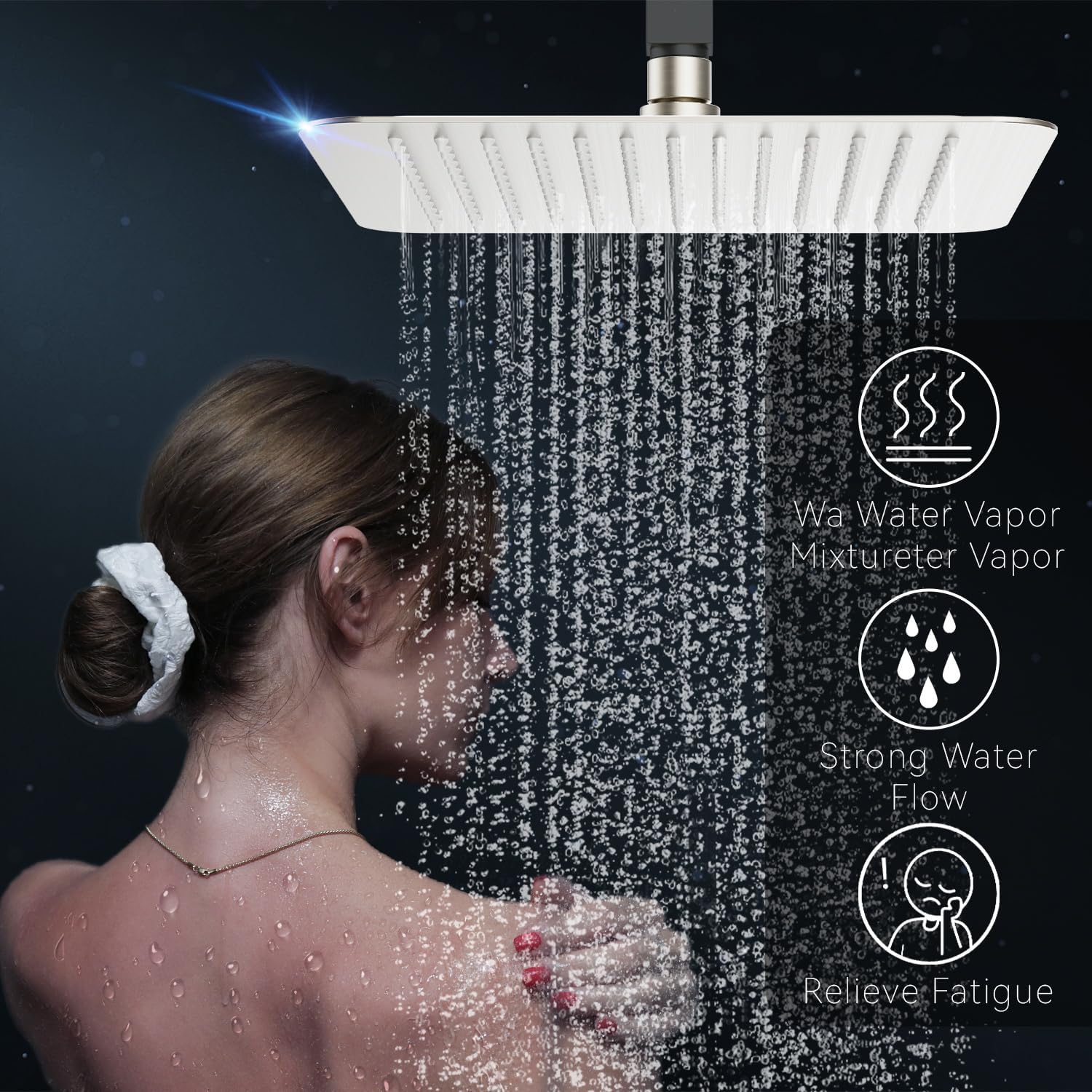 12 Inch Rain Shower Head High Pressure Rainfall Showerhead Ultra Thin Water Saving Brushed Nickel 304 Stainless Steel