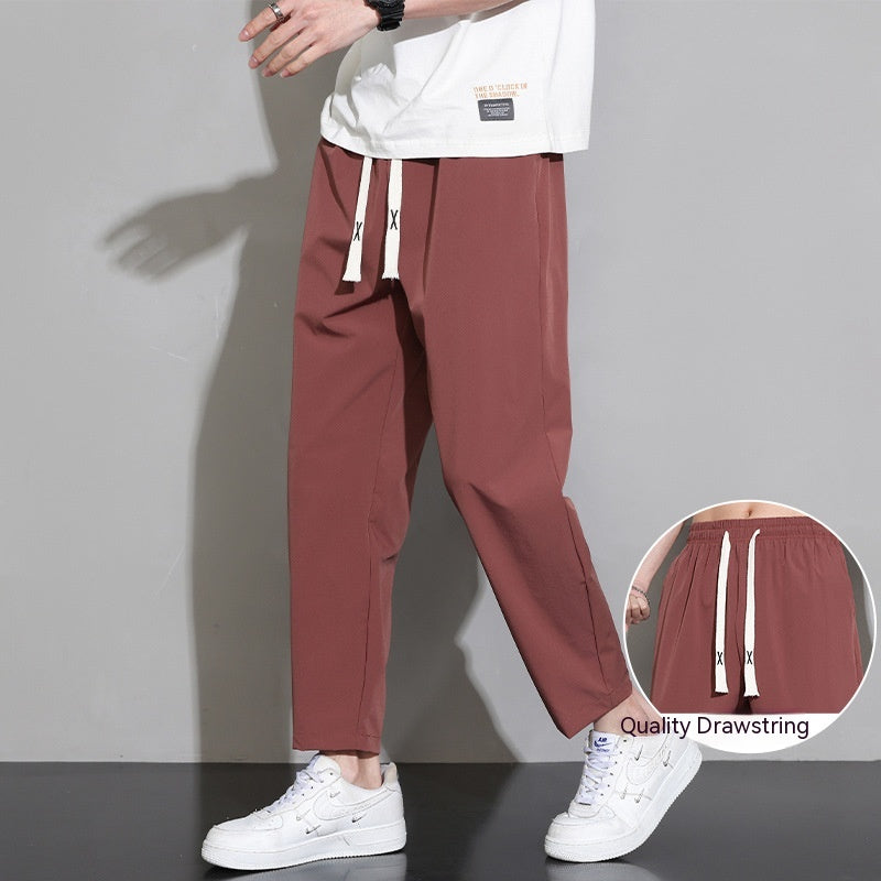 Ice Silk Quick-drying Pants Men's Thin Loose Straight Wide Leg Sports Casual Cropped Pants