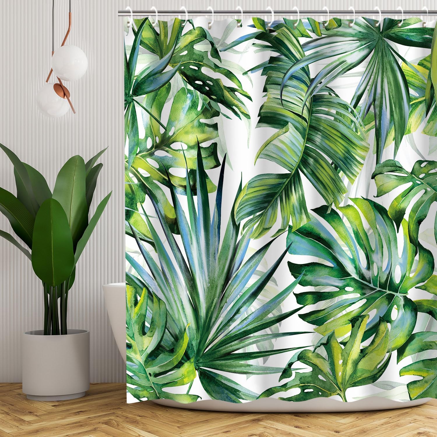 Tropical Shower Curtain Botanical Shower Curtain Set with 12 Hooks for Bathroom Curtain Decor, 72"X72"