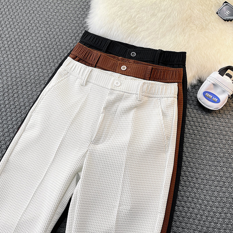 Waffle Casual Suit Pants Slim Fit Straight Leg Pants