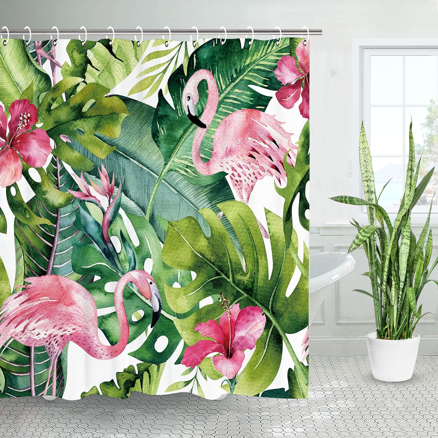 Tropical Shower Curtain Botanical Shower Curtain Set with 12 Hooks for Bathroom Curtain Decor, 72"X72"