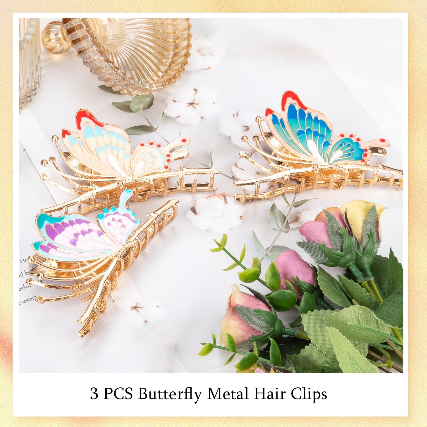  3 Pcs Large Butterfly Hair Claw Clips Nonslip 3 Styles Strong Hold 4 Inch Butterfly Metal Hair Clips for Women&Girls 