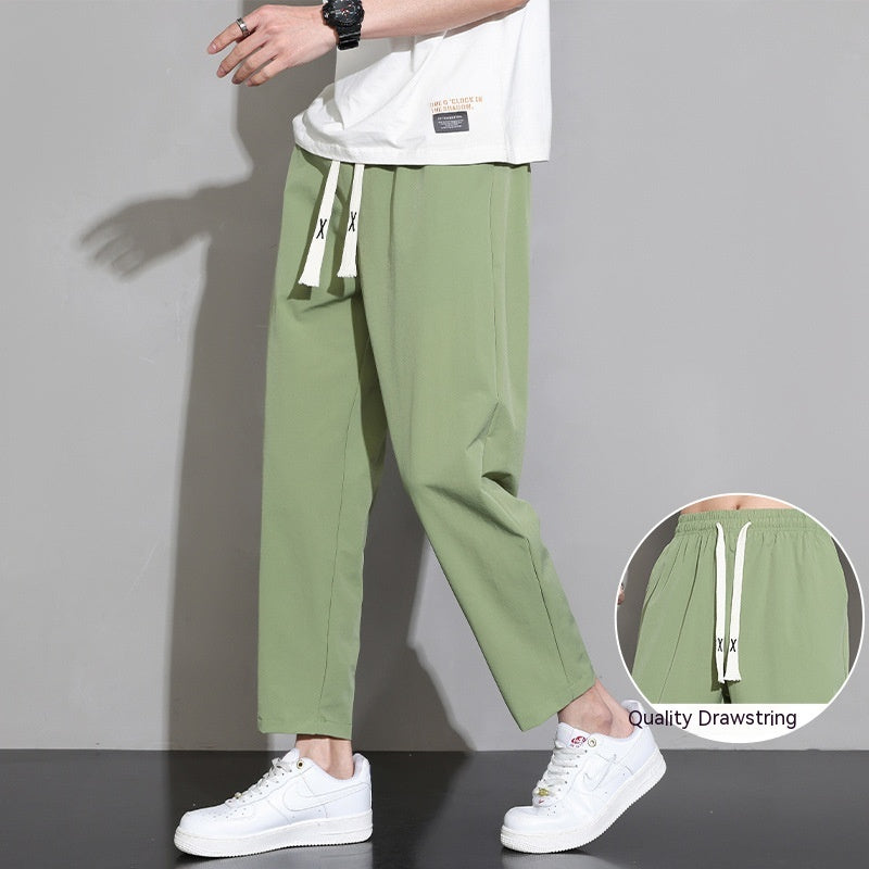 Ice Silk Quick-drying Pants Men's Thin Loose Straight Wide Leg Sports Casual Cropped Pants