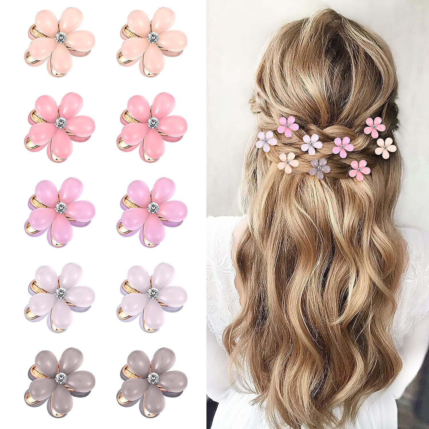 10Pcs Small Hair Claw Clips for Girls Mini Flower Hair Clips for Sweet Bangs Nonslip Side Clip Hair Accessories for Women