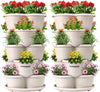 2-Pack 5 Tier Vertical Gardening Stackable Planter for Strawberries, Flowers, Herbs, Vegetables Ivory