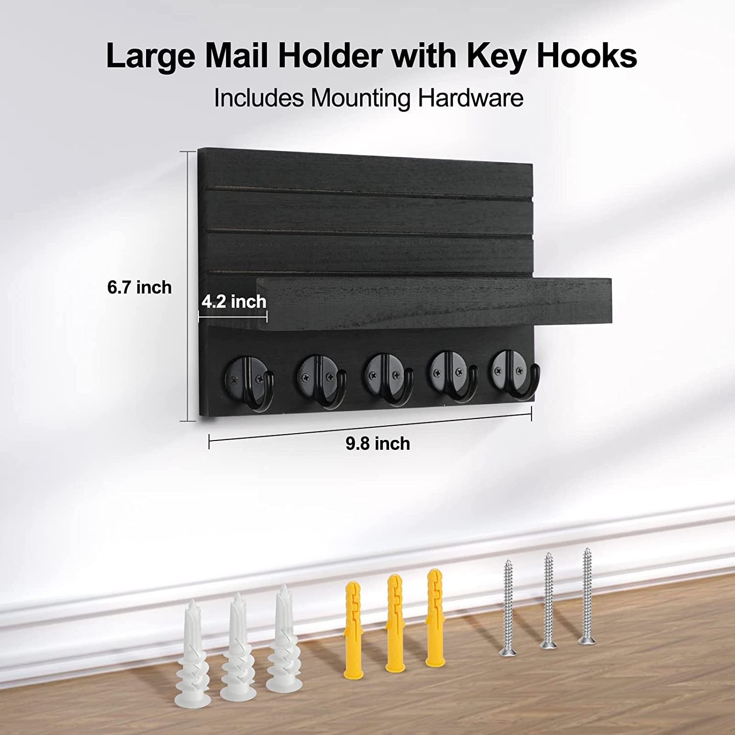 Key and Mail Holder with Shelf and Large Hooks for Bags Coats Umbrella