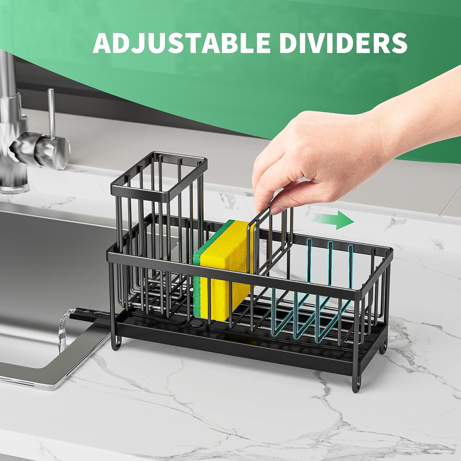 Stainless Steel Sink Caddy with High Brush and Sponge Holder