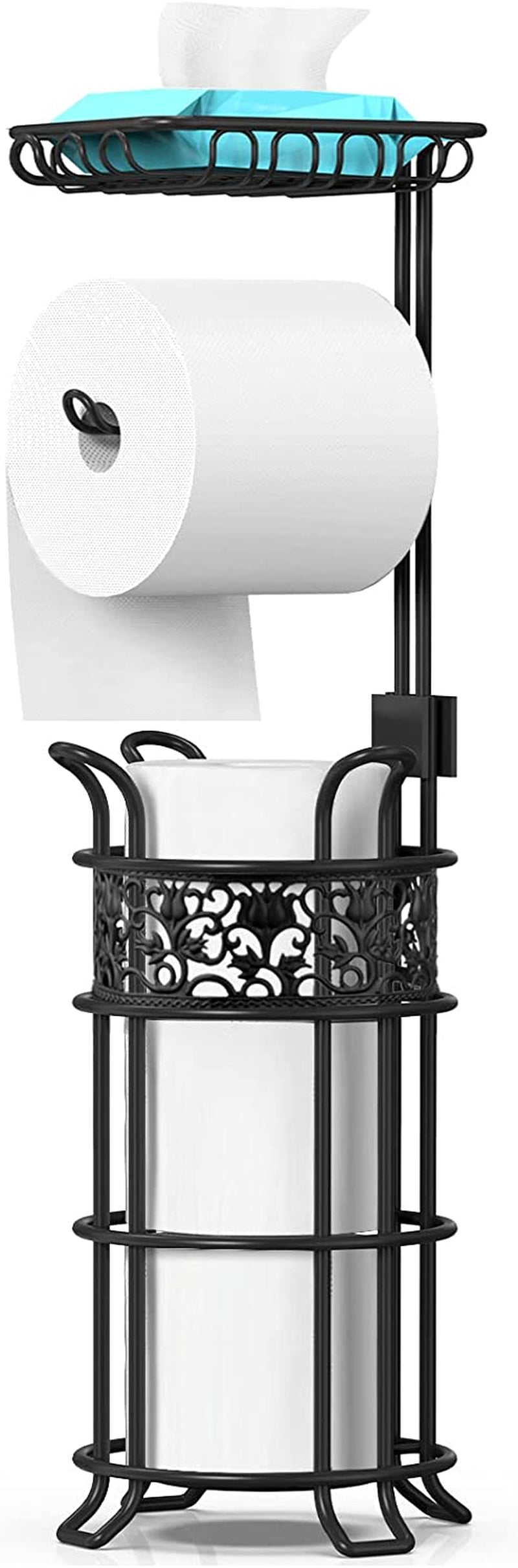 Toilet Paper Holder Stand with Shelf Holds 3 Big Rolls of Jumbo Mega Paper, for RV Bathroom