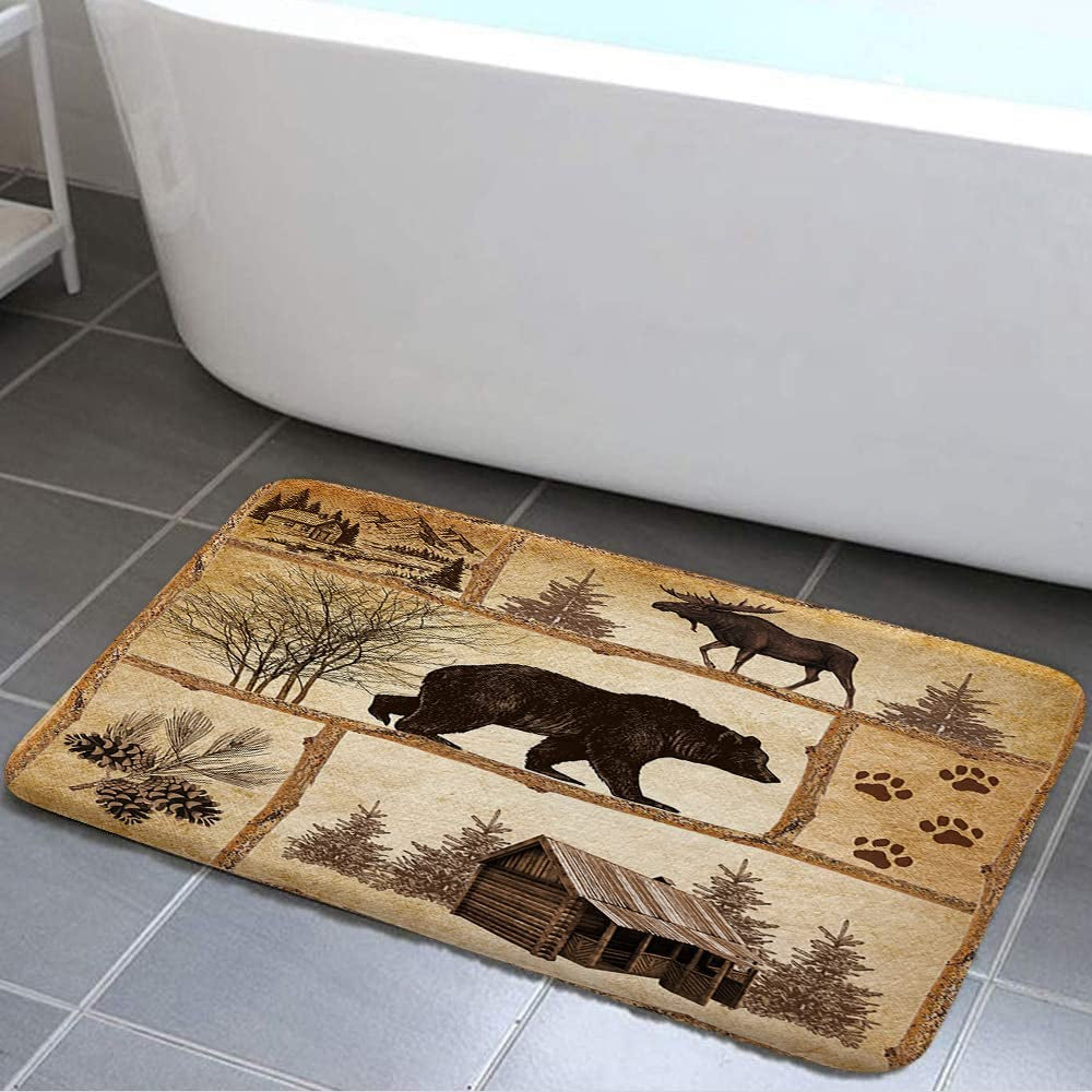 Rustic Farmhouse Cabin Bear Moose Nonslip Bathroom Rug