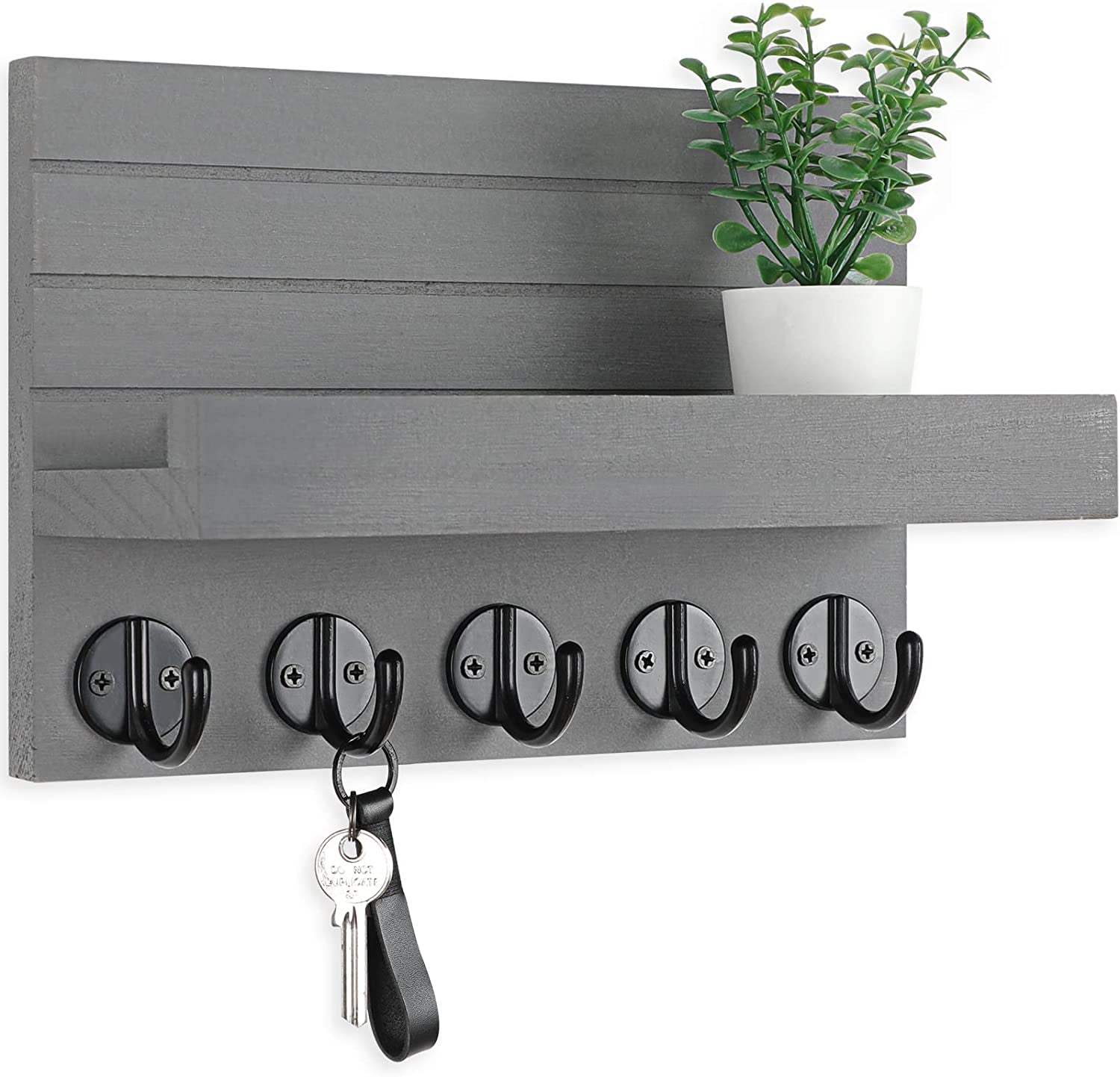 Key and Mail Holder with Shelf and Large Hooks for Bags Coats Umbrella