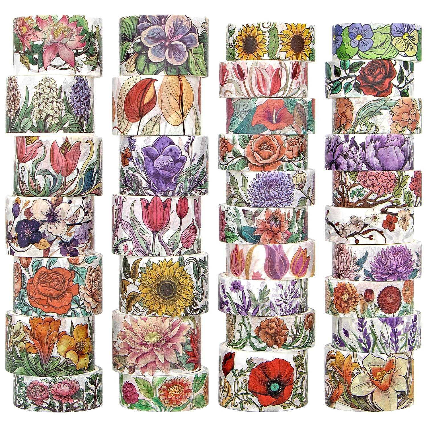 34 Rolls Spring Summer Theme Floral Washi Tape Set for DIY Craft Scrapbooking Bullet Journal