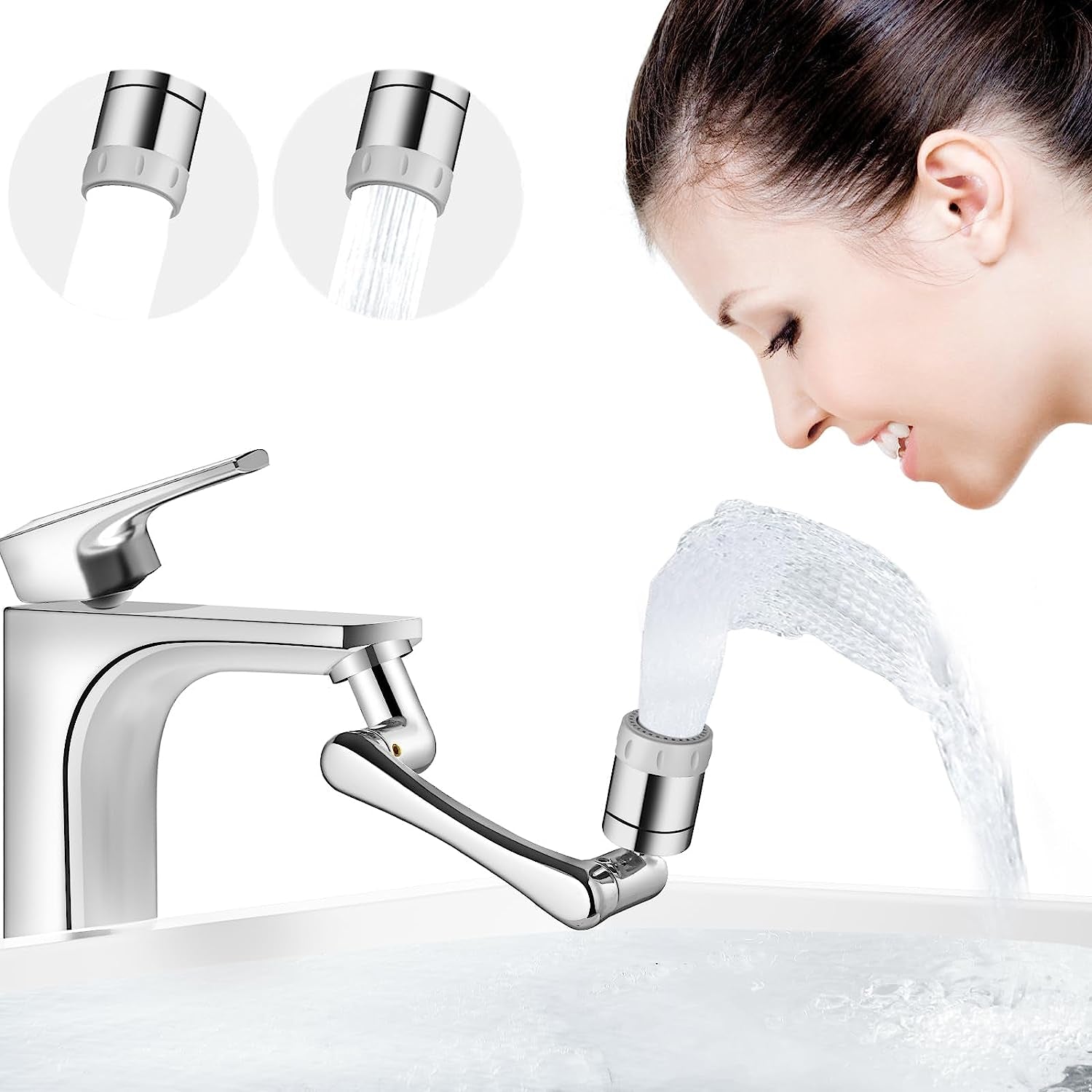 1440° Swivel, Universal Faucet Aerator 2 Mode Water Outlets  Rotatable Kitchen Sink Faucet Extension