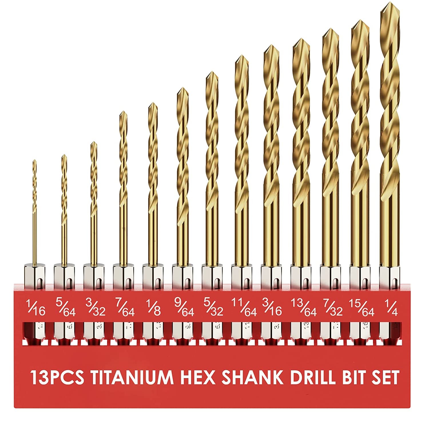 13 Pieces HSS Titanium Twist Drill Bit Set 1/16" - 1/4"