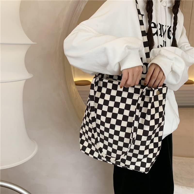 Corduroy Tote Bags Checker Everyday Bag with Canvas Lining