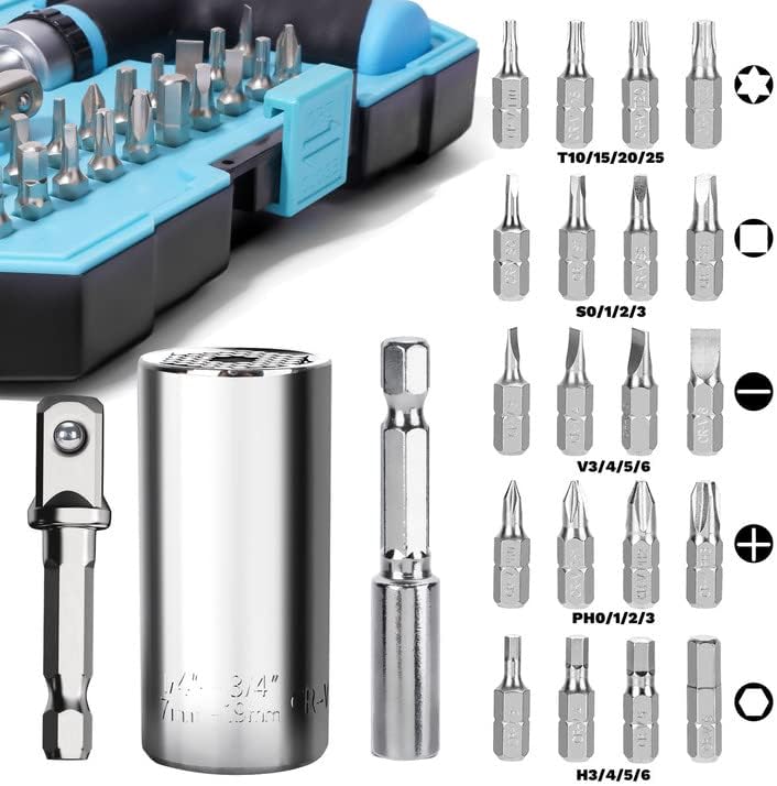 Universal Socket Tool Set Ratcheting T-Handle Screwdriver Set with Power Drill Adapter