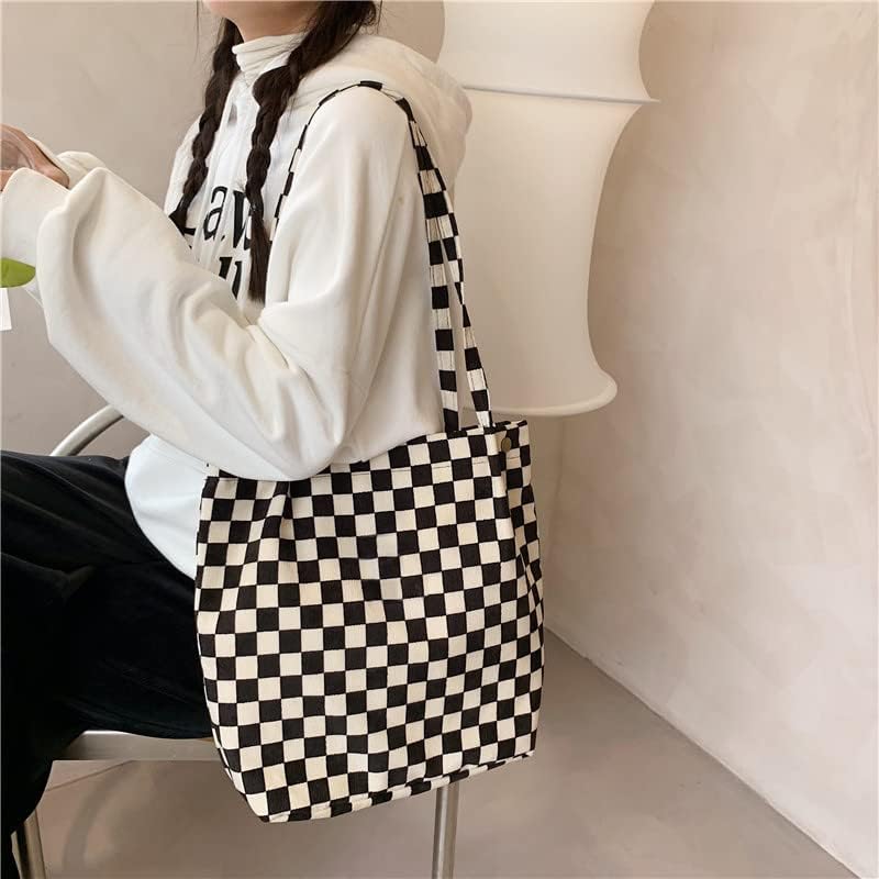 Corduroy Tote Bags Checker Everyday Bag with Canvas Lining