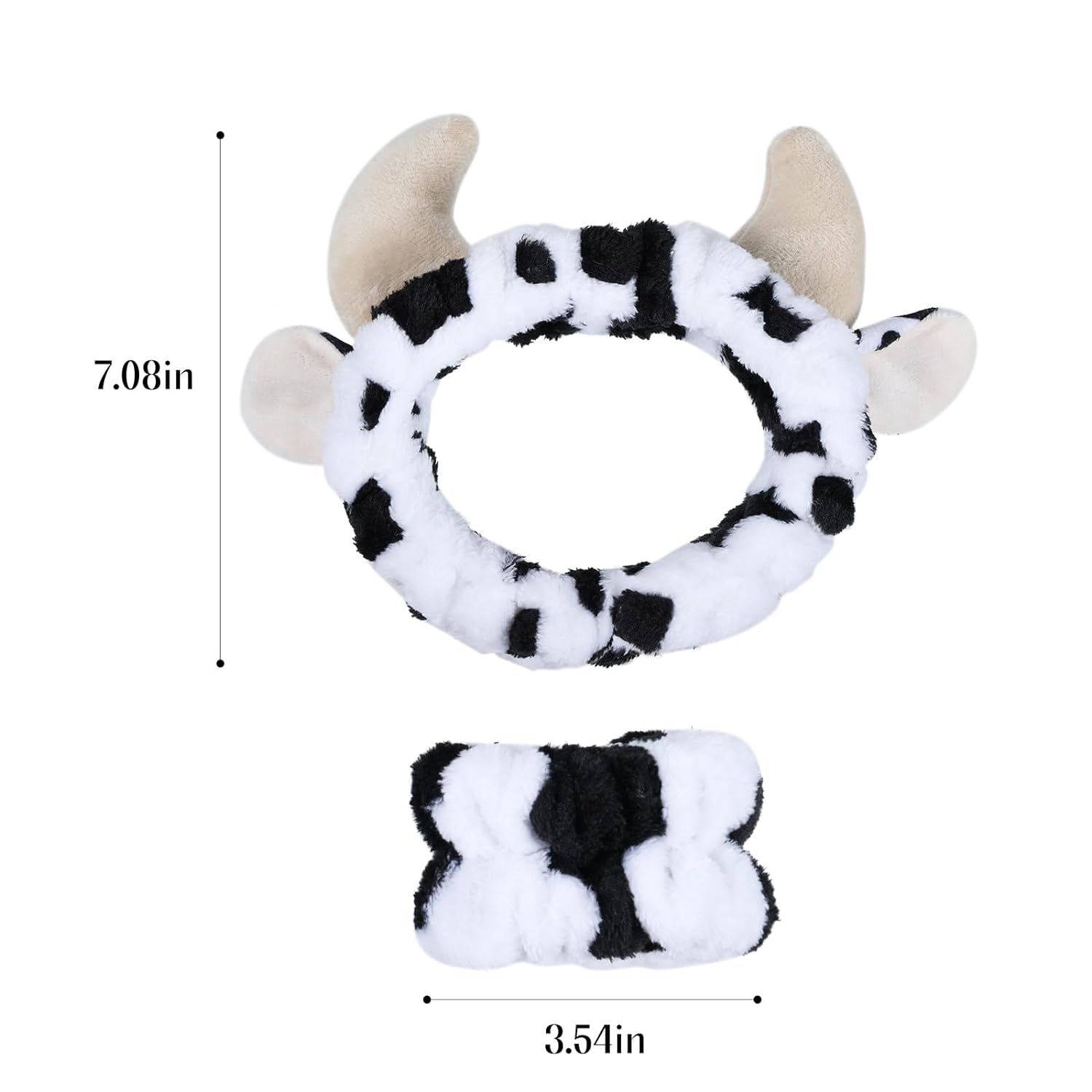 3-Piece Cow Print Spa Wrist Band Cuffs Hair Scrunchy Set