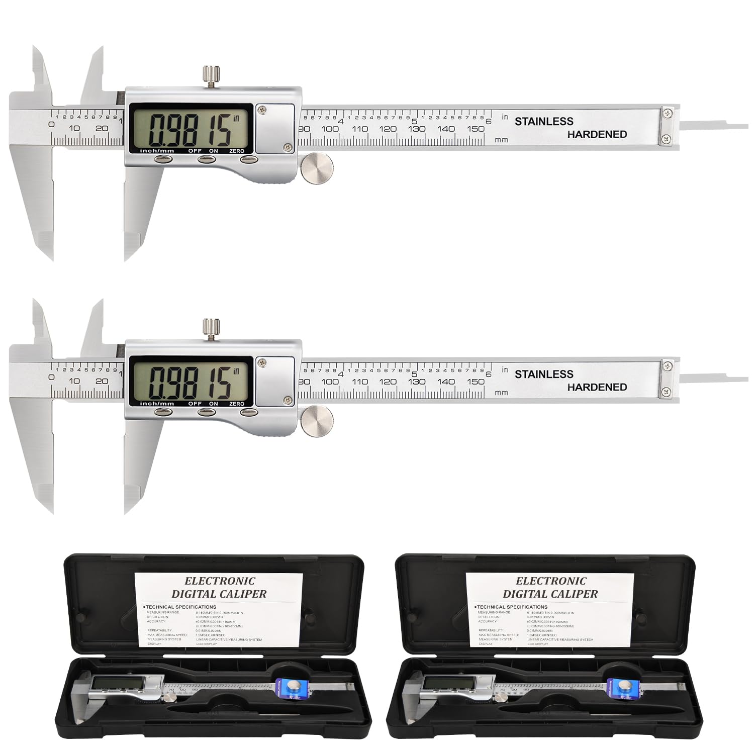 Digital Caliper, 1/2/4 Pack 6In Electronic Digital Caliper Measuring Tool, Construction with LCD Screen, Easy Switch from Inch to Millimeter(1 Pack, 6In Plastic)