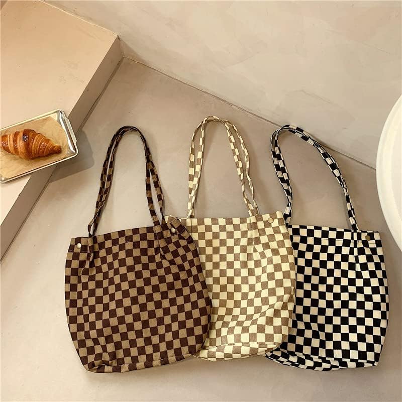 Corduroy Tote Bags Checker Everyday Bag with Canvas Lining